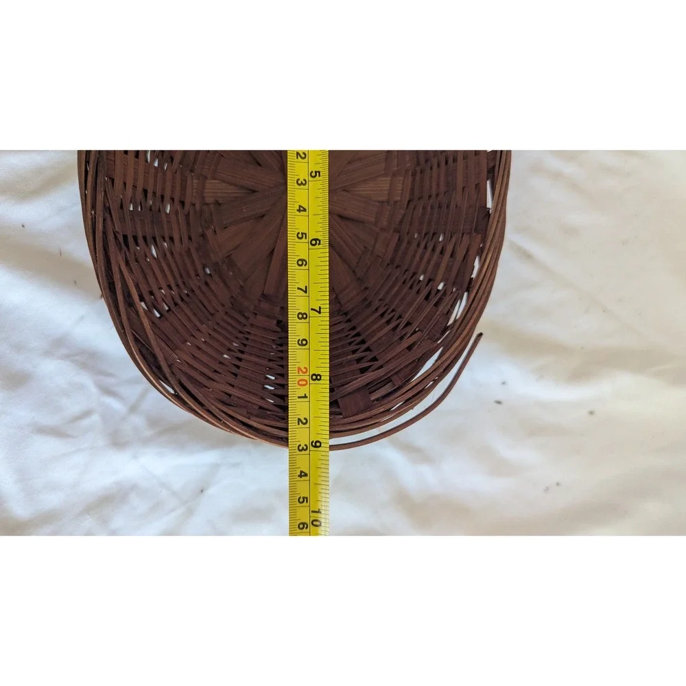 Set of 2 Vintage Dark Brown Woven Bamboo Oval Storage Baskets 8 Inch